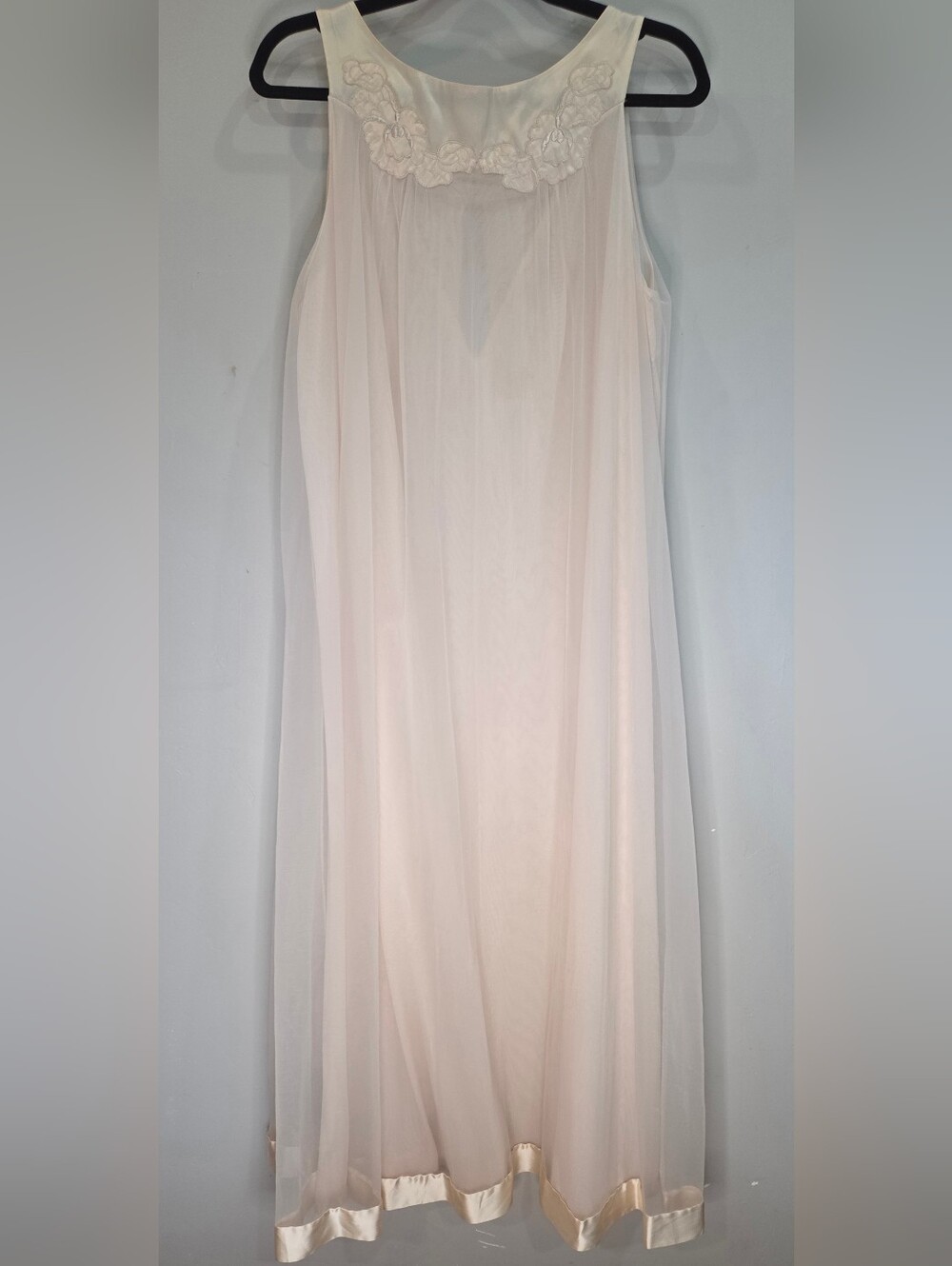 60s Gossard Artemis Butter Cream Nylon Chiffon Sheer Swing Nightgown Chemise